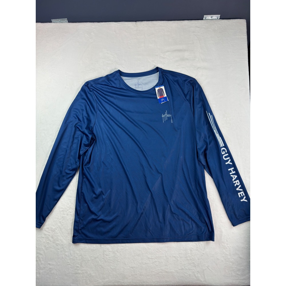 Guy Harvey Mens XXL Performance Shirt Long Sleeve Estate Blue Patriotic Fish NWT